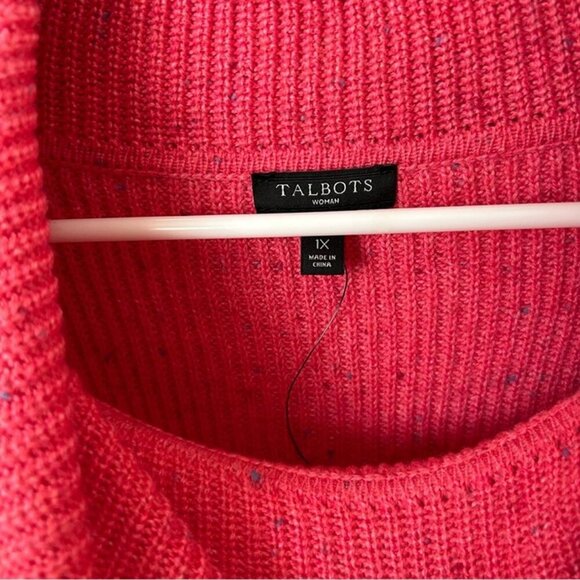 NWOT Talbots Tweed Shaker-Stitch Pink Cowl Neck Long Sleeve Sweater Size 1X - Picture 4 of 7